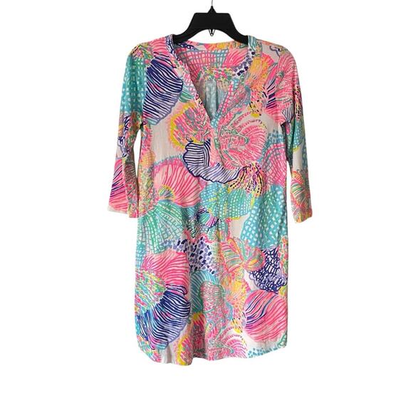 Lilly Pulitzer Ali Dress Roar of The Seas size XS Pink Blue Seashell Tunic - Picture 2 of 6